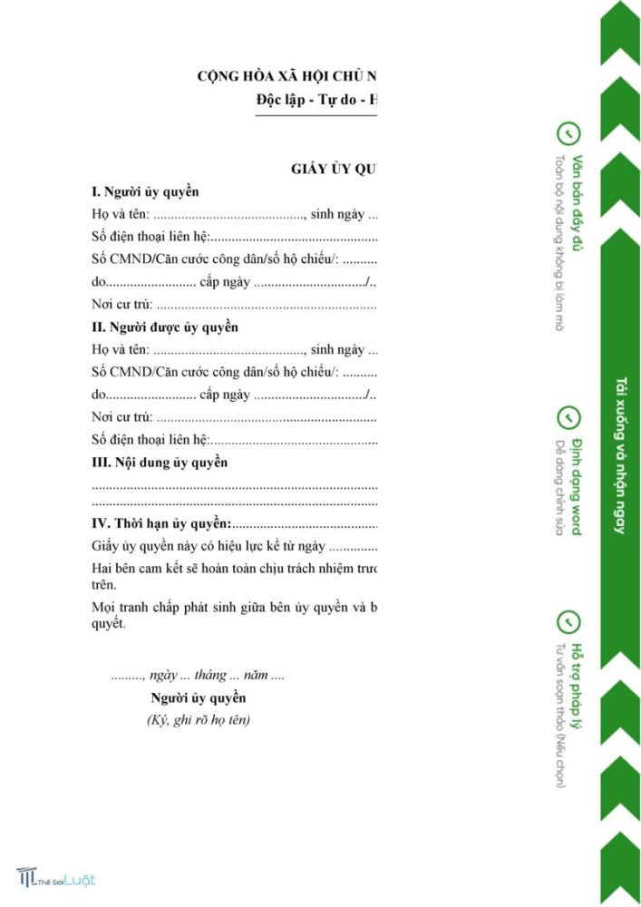 Mẫu giấy ủy quyền - Nội dung mẫu chung