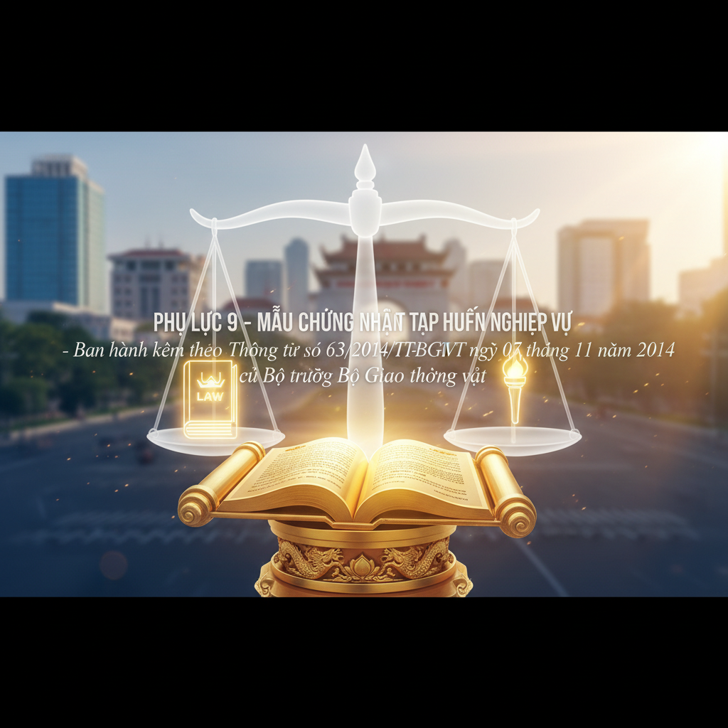 PHỤ LỤC 9 - MẪU GIẤY CHỨNG NHẬN TẬP HUẤN NGHIỆP VỤ - Ban hành kèm theo Thông tư số 63/2014/TT-BGTVT ngày 07 tháng 11 năm 2014 của Bộ trưởng Bộ Giao thông vận tải